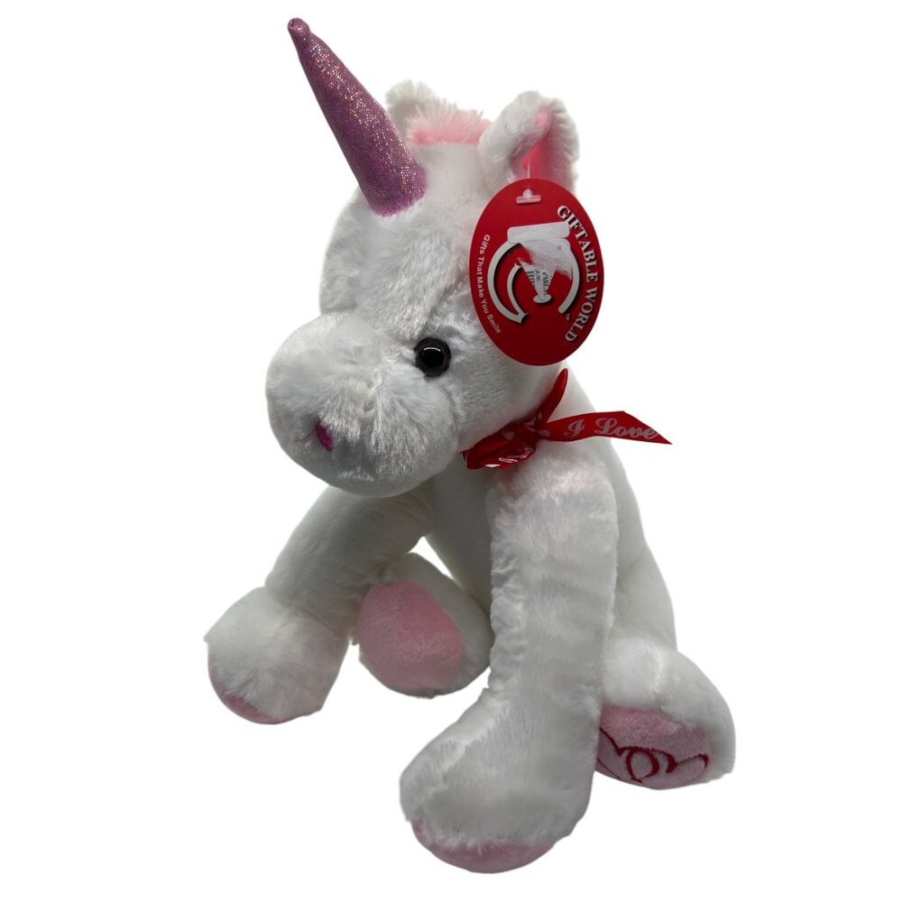 Giftable World Plush Unicorn Stuffed Animal Pink Accents Valentines 14" NWT